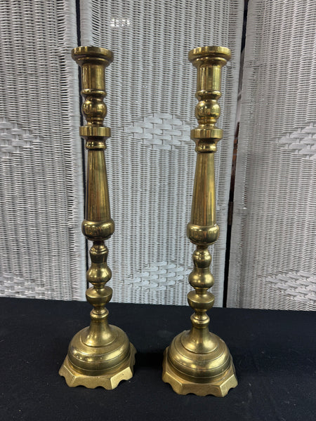 Pair of Heavyweight Large Brass Candlesticks