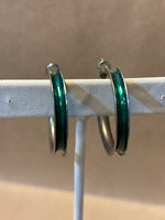 Silver Tone/Green Hoop Earrings