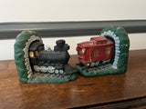 Vintage Ceramic Locomotive and Caboose Bookends
