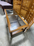 Glass Top Coffee Table with Rattan Shelf