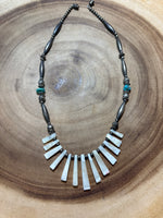 Fanned Shell Necklace with Turquoise Accent Beads (Unmarked)