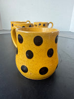 4-Piece Mustard Yellow with Brown Polka Dots Pottery Mugs