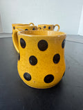 4-Piece Mustard Yellow with Brown Polka Dots Pottery Mugs