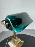 Brass Vintage Banker’s Lamp with Teal Glass Shade (WORKS)