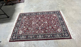 Genuine Hand Knotted Carpets Navy/Red Rug (F), 6 ft 3 in x 4 ft including fringe, Made in India