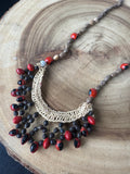Artisan Made Beaded Bib Necklace with Hemp Accent
