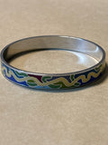 Silver Tone Bracelet with Blue, Yellow, Green & Purple Design