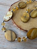 Amber Yellow Shell Beaded Necklace & Earrings Set