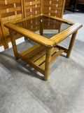 Oak Tone and Glass End Table