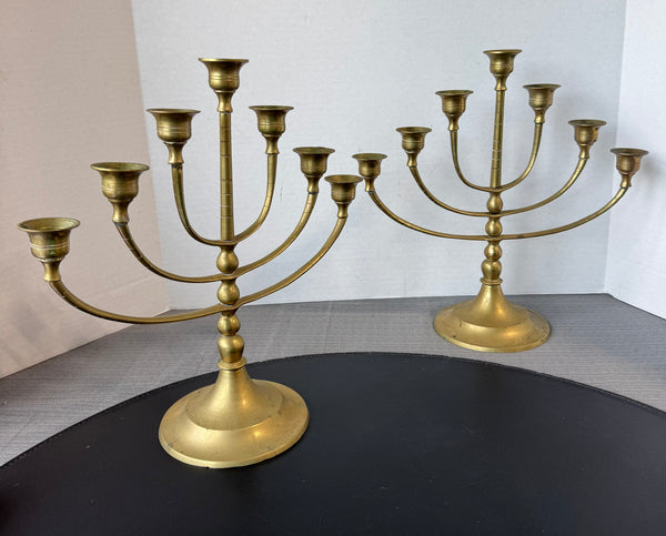 Pair of ISCO New York Vintage Heavyweight Brass Menorahs