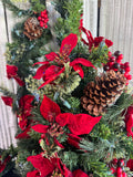 2-Piece Prelit Poinsettia Christmas Tree Topiary & Garland Decorative Set in Box AS IS (READ DESCRIPTION CAREFULLY) (2 AVAILABLE—PRICED INDIVIDUALLY AT $25 EACH)