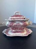 (AA) Mason’s England Vista Pink China Lidded Sauce Boat with Underplate