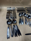 Stainless Steel Gorham Flatware Set With Gold Ribbed Neck - 45 Pieces