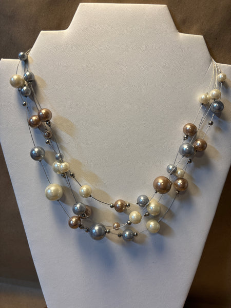Multi Tone Faux Pearl Necklace