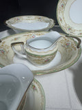 32-Noritake Japan N830 Green Rimmed Floral China Set