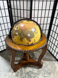 Mid Century Style Illuminated World Globe Table Lamp on Carved Wood Stand