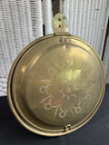 Floral Embossed Vintage Brass & Wooden Bed Warmer