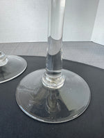 Pair of Pier 1 Glass Pedestal Hurricanes with Rose Carved Pillar Candles