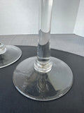 Pair of Pier 1 Glass Pedestal Hurricanes with Rose Carved Pillar Candles