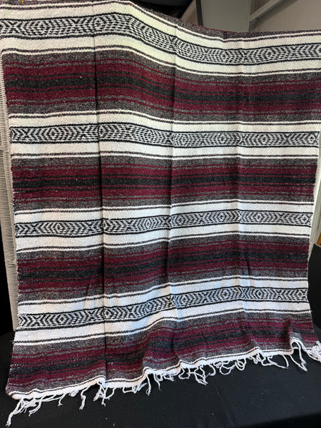 (E) Burgundy Hand Made Mexican Blanket with Fringe (2 AVAILABLE—PRICED INDIVIDUALLY AT $20 EACH)