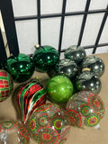 16 pc Red & Green Glass Ornaments, Lot Q