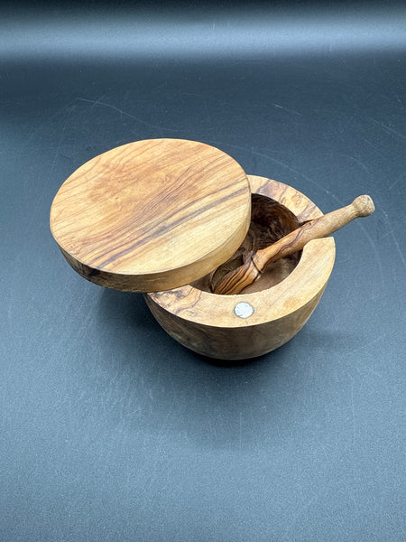 Olive Wood Salt Box With Spoon