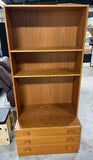 Denka Teak Veneer Mid Century Modern Three Drawer Cabinet with Bookcase Hutch