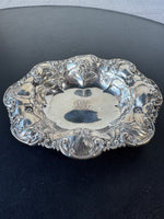 6072 Stamped Pansy Embossed Sterling Silver Oval Trinket Dish