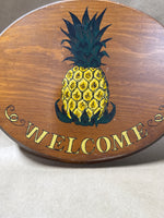 Hand Painted Wooden Welcome Sign With Pineapple