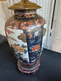 Pair of Asian Inspired Imari Style Floral Bird Urn Lamps (WORKS)