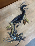 Metal Crane Wall Sculpture; Signed