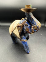 Blue Pearl And Brass Elephant Candle Holder