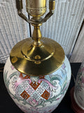 Pair of Chinese Pink Floral 3-Way Ginger Jar Lamps (WORKS)