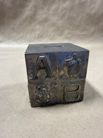 Silver Plate Cube ABC Piggy Bank