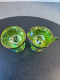 (B) Indiana Glass Vintage Green Carnival Glass Harvest Grape Creamer & Sugar Bowl