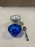 Raimond Silverplate Salt Cellar With Cobalt Blue Insert — With Spoon // 4 A Available // ** PRICED INDIVIDUALLY **