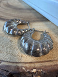Fluted Shrimp Hoop Sterling Silver Earrings