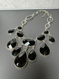 Black Faceted Teardrop Silver Tone Statement Necklace