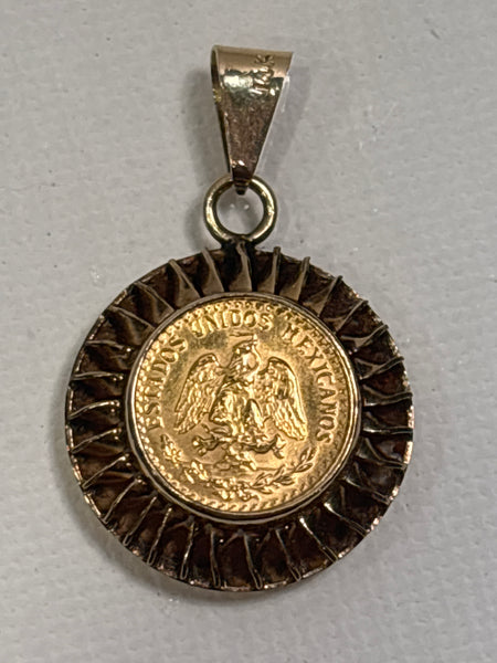 14K Gold Mexican Dos Pesos Pendant