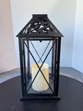 Black Metal Scroll Lantern with Flameless Candle DECOR ONLY (CANDLE DOES NOT WORK)