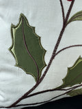 Pair of Holly Berry Embroidered Cream Throw Pillows