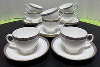 (I) 16-Piece Wedgwood England Palatia R4700 Greek Key Bone China Pedestal Teacups & Saucers Set