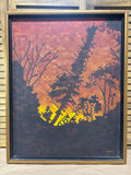 Vintage MCM Pixilated Original Painting by KJ Vlahos;  Signed