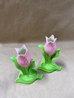 Pair Of Pink And Green Tulip Vases