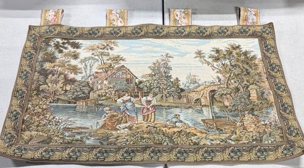 Washing Day at the Mill Vintage Italian Tapestry Hanging or Valance
