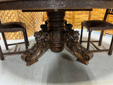 1880's German/French Huntsman's Hand Carved Oak Dining Table with Leaf, and (6) Henry II Revival Chairs ***HEAVY ITEM***READ DESCRIPTION CAREFULLY***