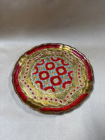 Round Gold And Red Scalloped Edge Italian Florentine Tray