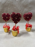 Set Of 3 Glitter Rose Hearts