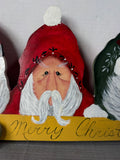 Artist Signed Folk Style Wooden Santas Merry Christmas Decor