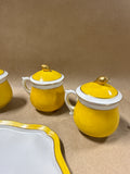 Yellow And Gold Teacups With Lids And Marching Tray